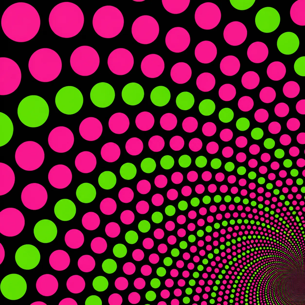 Flat abstract still of a dot field collapsing toward one corner